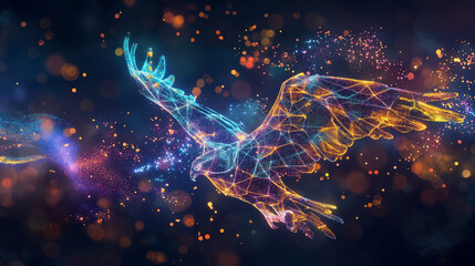 Wall Mural - A dreamy colorful flying bird on a space background