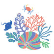 Vector Illustration of Sealife Print with Crab.