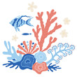 Vector Illustration of Sealife Print with Fish.
