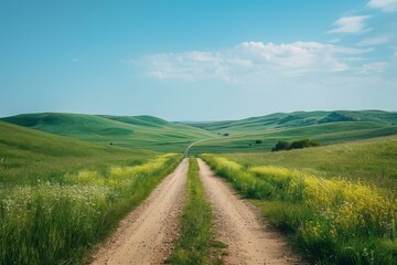 Wall Mural - A dirt road through a lush green valley