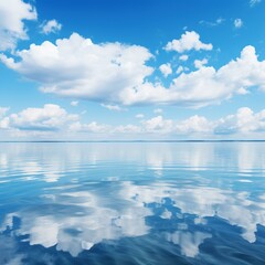 Canvas Print - Blue sky and white clouds reflecting on the calm water surface