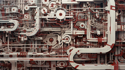 Wall Mural - background with metallic panels texture, wires and circuit. spaceship hull wall technology backgroun