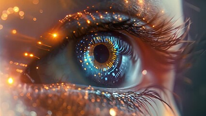 Fototapete - A macro shot capturing a technologically augmented eye with intricate circuits.
