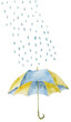 Watercolor Illustration of Umbrella and Rain.