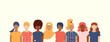 Women of different ethnicities together. Banner with faceless women of various nations and skin colors. 8 mart. Vector illustration. 