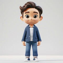 Sticker - A 3D illustration of a young man wearing a blue suit and jeans