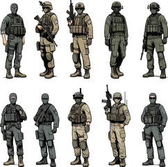 Wall Mural - Military man vector mega set, marines, NAVY, army soldier