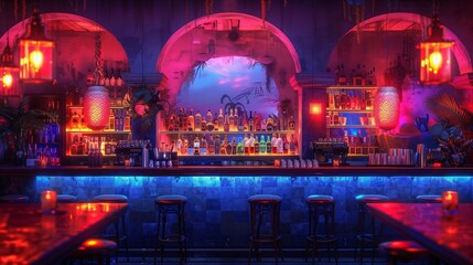 Wall Mural - Lively Bar Atmosphere with Flair Bartenders, generative ai