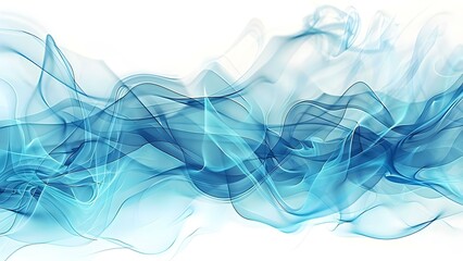 Wall Mural - Glowing Waves and Smoke on Abstract Aqua Blue and White Background. Concept Abstract Art, Aqua Blue, Glowing Waves, Smoke, White Background