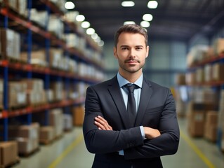 Wall Mural - Professional male manager using tablet in warehouse environment