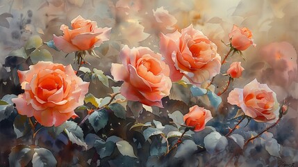 Canvas Print - Exquisite Rose Garden at Dusk, generative ai