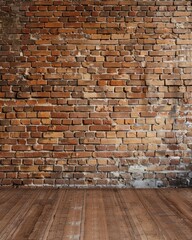 Canvas Print - Old room with brick wall and wooden floor