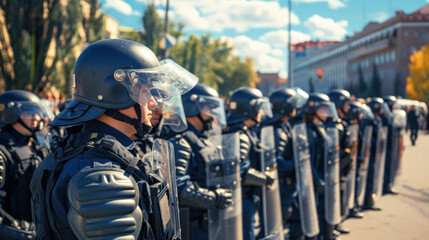 Wall Mural - Anti-riot police squad on the street