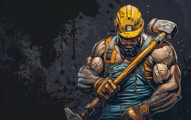 builder in helmet with hammer and wrench 