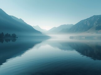 Poster - Tranquil mountain lake in the morning