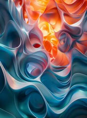 Wall Mural - Colorful abstract 3D rendering of a fluid shape with a bright center