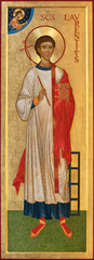 Wall Mural - MILAN, ITALY - MARCH 6, 2024: The icon of St. Laurence in the church Basilica di San Lorenzo by unknown artist.