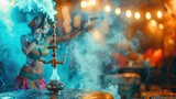 Girl with hookah belly dance. Selective focus.
