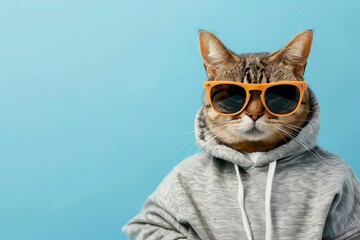 Wall Mural - cat wearing sunglasses and sweatshirt cool feline character