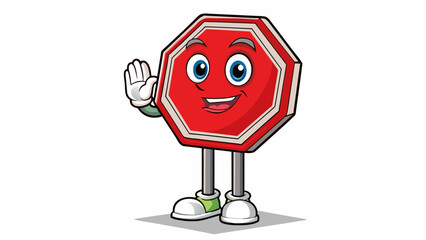 Sticker - A bright red stop sign with reflective material and clear lettering p at every corner of an intersection to ensure drivers stop and properly check for. Cartoon Vector