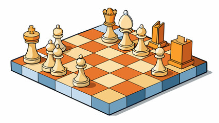 Sticker - A chess board with pieces strategically arranged showing the potential moves and possible outcomes of each players next move. The strategy in this. Cartoon Vector