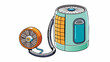 © DigitalSpace - A cylindrical handheld air purifying device with a small fan and filter on one end. The other end has a long hose with a nozzle for directing filtered. Cartoon Vector