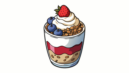 Wall Mural - A decadent dessert parfait Layers of creamy vanilla yogurt crumbly granola and ripe mixed berries are stacked in a tall glass. The yogurt is rich and. Cartoon Vector