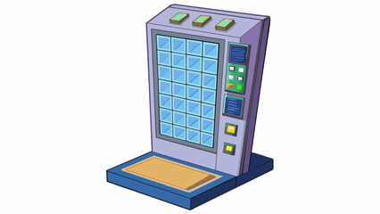 Sticker - A large vertical panel made of durable plastic with a touch screen display in the center. There are also smaller screens and LED indicators. Cartoon Vector