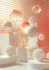 Wall Mural - Futuristic spheres in a surreal gridded space