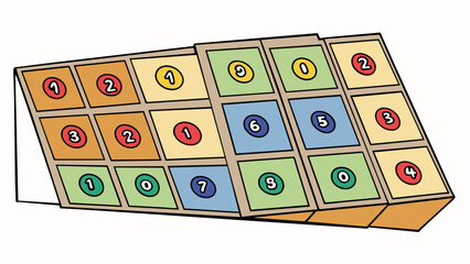 Sticker - A sheet of paper divided into 10 equal sections with each section labeled with a different number from 1 to 10. The sections are filled with different. Cartoon Vector