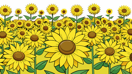 Canvas Print - A vast field of sunflowers their vibrant yellow petals absorbing the suns energy and converting it into food for bees and other pollinators.. Cartoon Vector