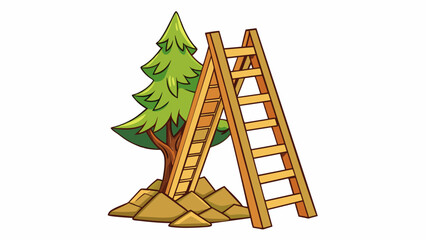 Canvas Print - A wooden ladder leaned against a tree its brown hues blending in with the natural surroundings. The ladder was handcrafted with smooth rungs and. Cartoon Vector