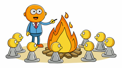 Sticker - The leader had a warm and inviting presence like a campfire in the middle of a chilly night. They provided a sense of comfort and unity for their team. Cartoon Vector