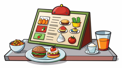 Wall Mural - The restaurant menu presents a variety of options each one tempting with its own unique flavors and ingredients. The decision lies in selecting one. Cartoon Vector