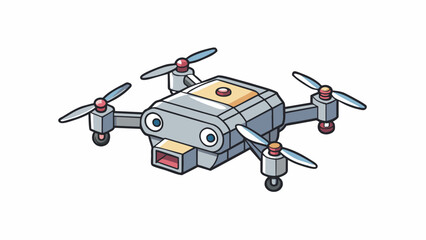 Poster - The Transformer drone is a small compact flying machine with a matte gray exterior. Its nimble wings resemble that of a dragonfly and its cameras. Cartoon Vector