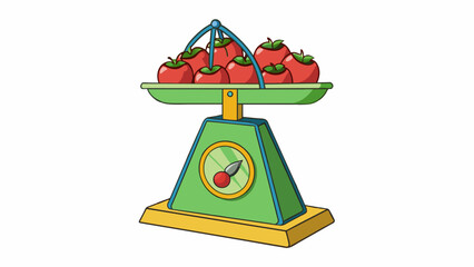 Poster - Weighing a bag of apples on a scale The bag of apples is a sacklike object filled with multiple round fruits of varying sizes. It has a weight that. Cartoon Vector