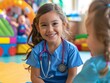Little Girl Wearing Scrubs and Stethoscope