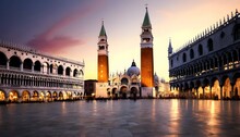 Majestic Twilight Shot Of The Piazza San Marco An