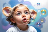 Fototapeta  - Oil painting Child blowing bubbles in the style of (1)