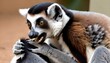 A Lemur Grooming Its Fur Using Its Teeth To Remov  2