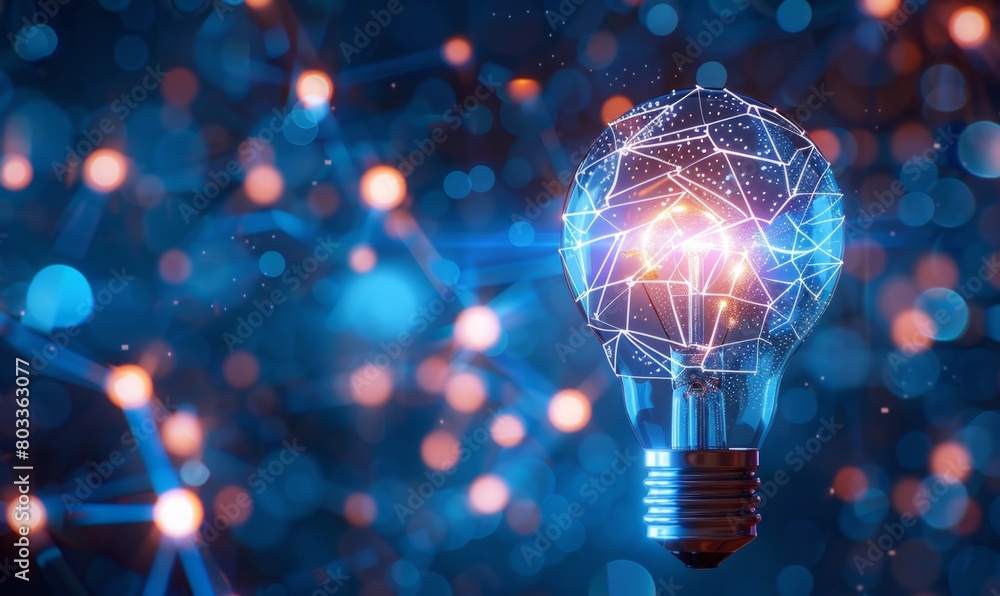 A light bulb with an intricate digital illustration of technology ...