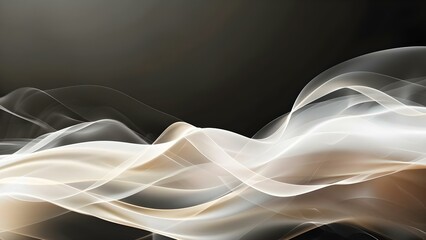 Wall Mural - Abstract beige black white background with glowing waves and smoke on black background. Concept Abstract Art, Beige and Black, White Background, Glowing Waves, Smoke Effect