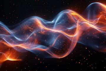 Wall Mural - this image shows ethereal orange glowing waves with particles, resembling cosmic phenomena or a dyna