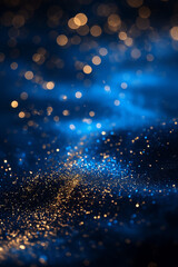 Abstract background, blue and gold, bokeh effects, sparkles.