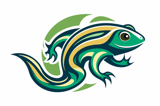 An abstract amphibian logo with a combination of smooth curves and textured patterns.