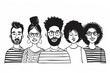 Multiethnic group of people in doodle style