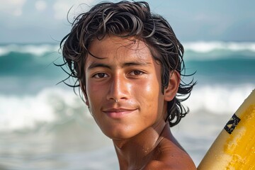 Wall Mural - Portrait of a young male surfer on the beach