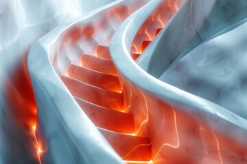 Wall Mural - abstract image showcasing a contrast of warm glowing light against a cool blue twisty and flowing st