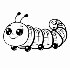 Poster -   A black-and-white drawing of a caterpillar with large eyes and a smile