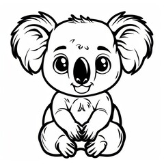 Sticker -   A koala with large, expressive eyes and a somber expression sits before a pristine white backdrop